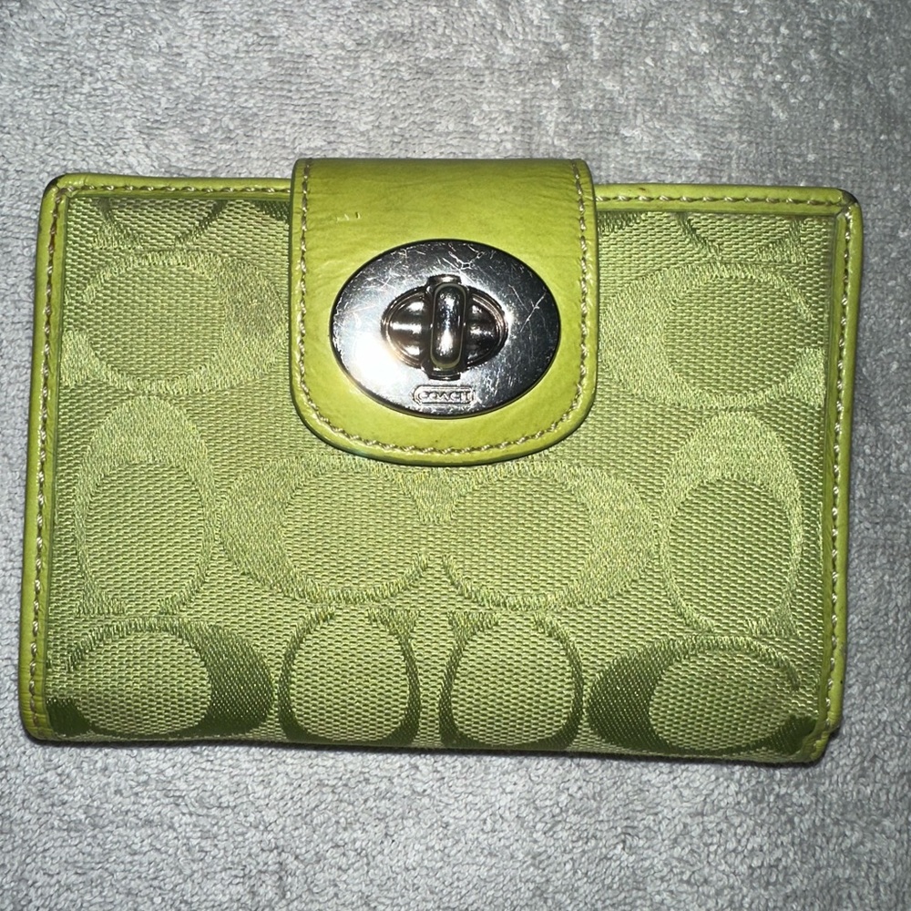 Vintage Coach Y2K Lime green turn lock wallet.